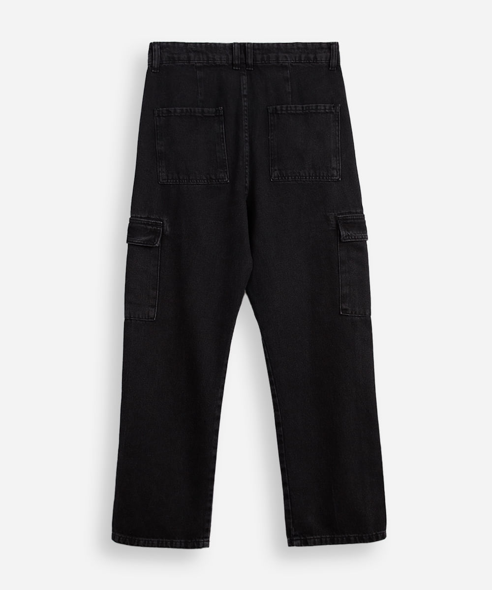 calça jeans juvenil cargo preta