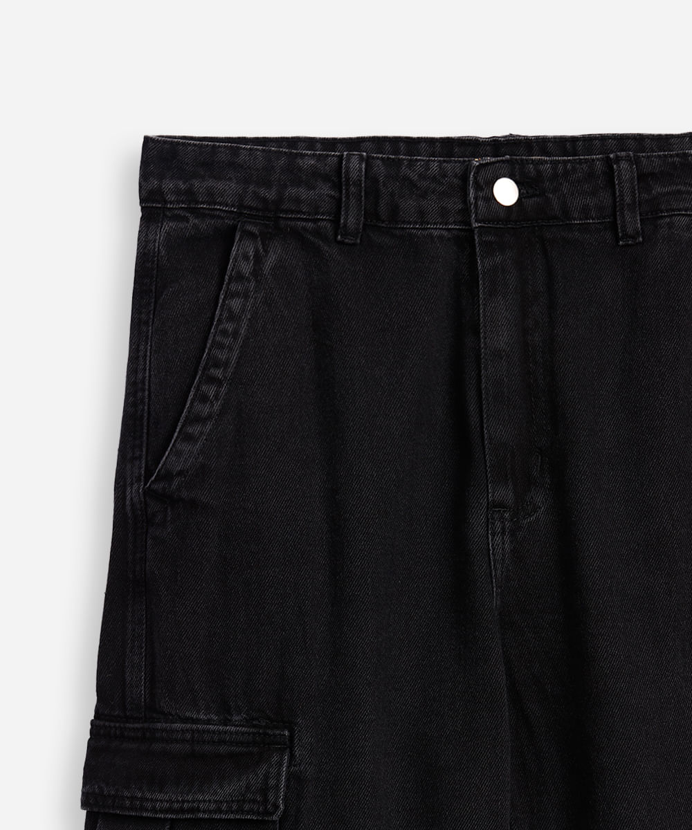calça jeans juvenil cargo preta