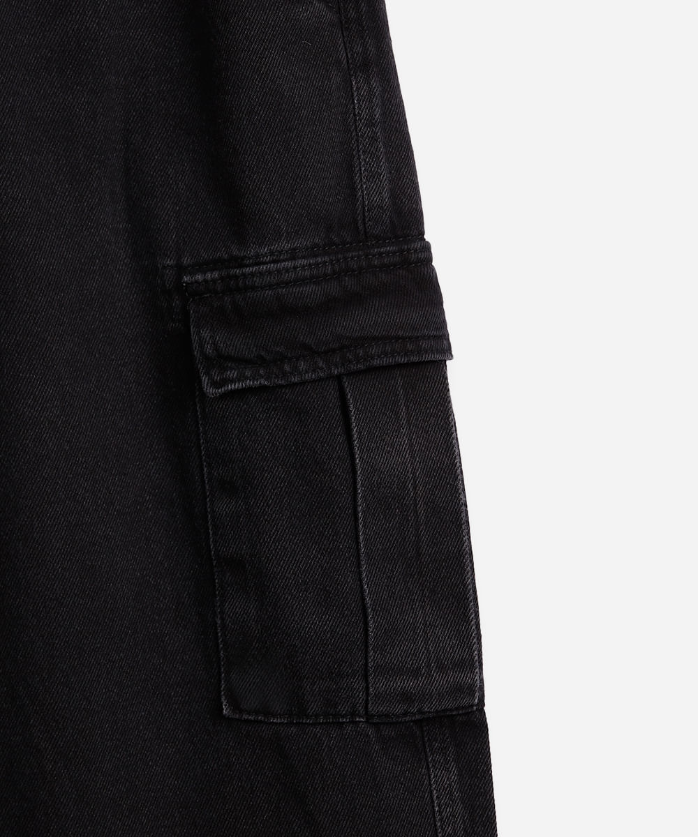 calça jeans juvenil cargo preta