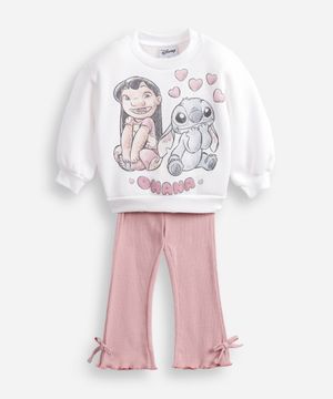 conjunto de moletom infantil stitch off white