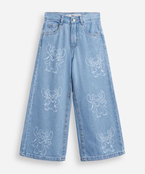 calça wide leg infantil jeans angel azul