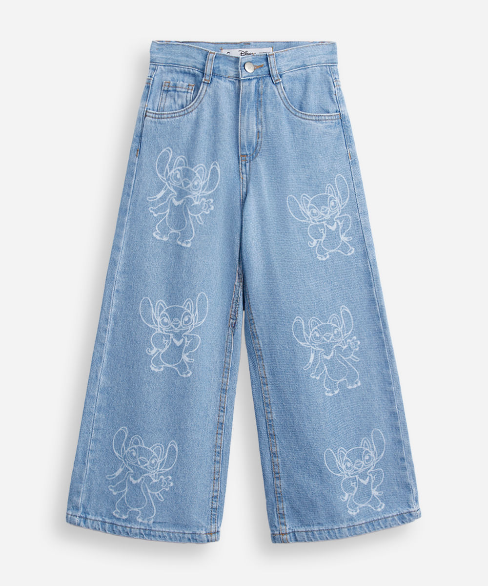 calça wide leg infantil jeans angel azul