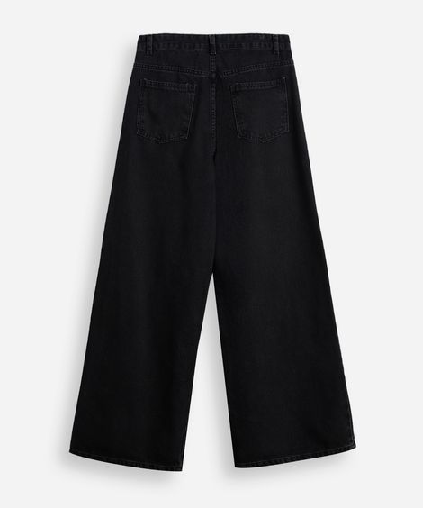 calça wide leg jeans juvenil bordado stitch - black jeans