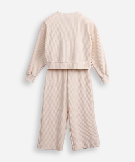 conjunto infantil longo de viscose canelado bege
