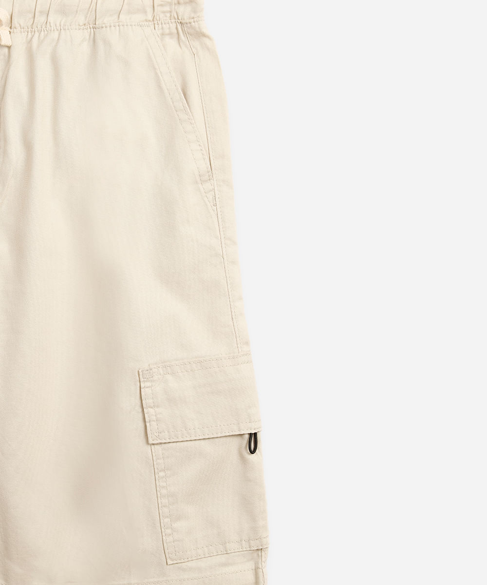 bermuda juvenil baggy sarja cargo bege