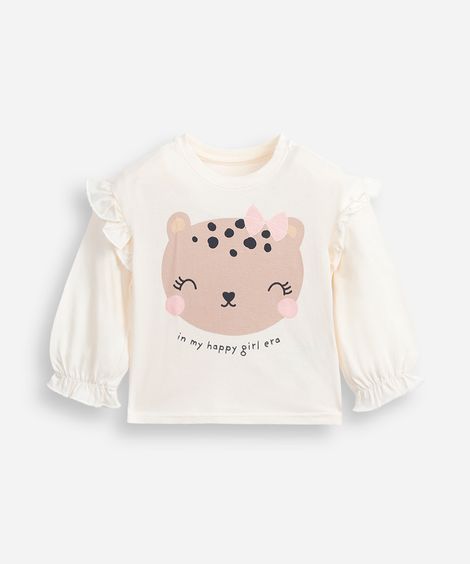 blusa infantil de malha oncinha off white