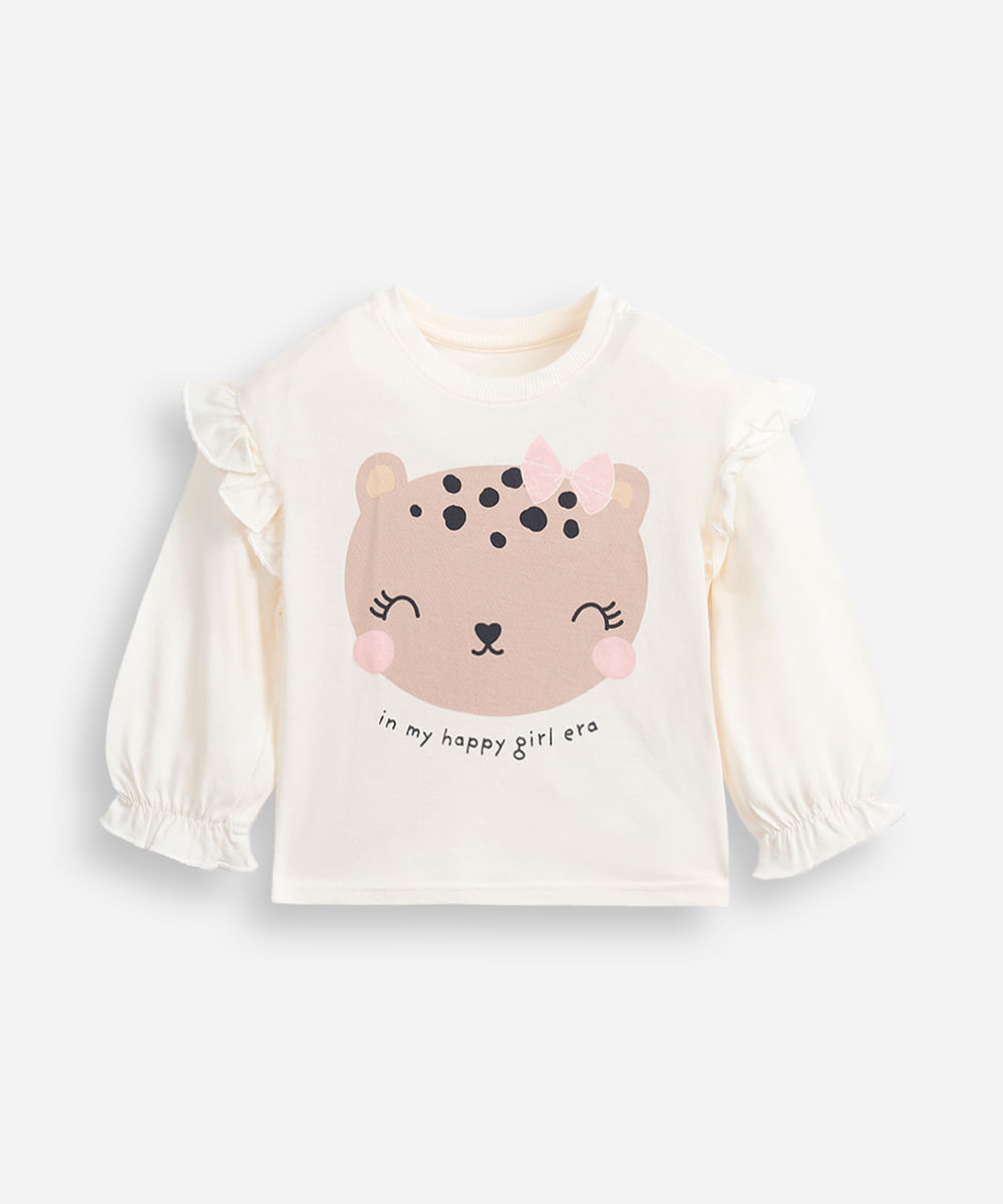 blusa infantil de malha oncinha off white