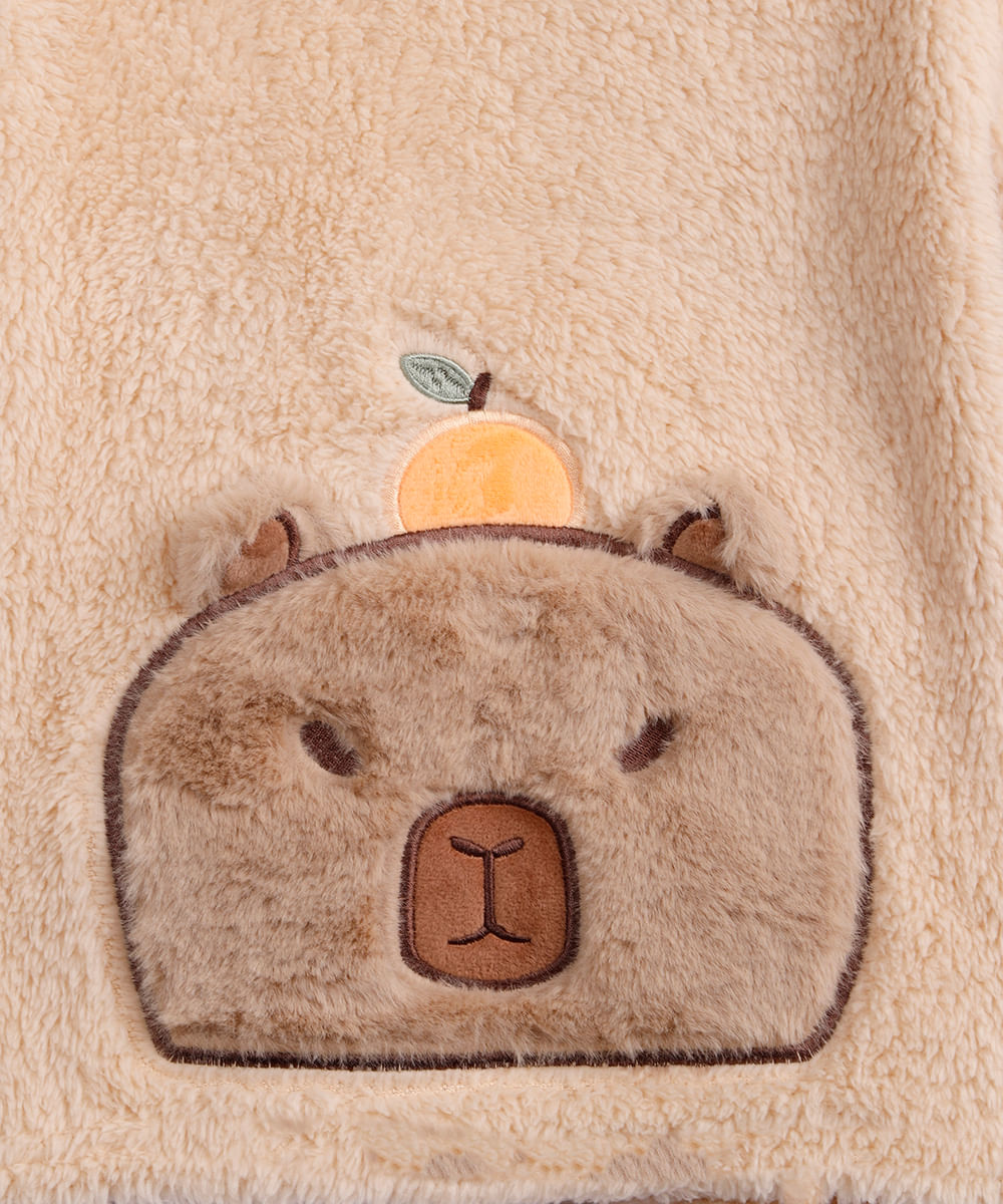 pijama longo infantil de fleece xadrez bege