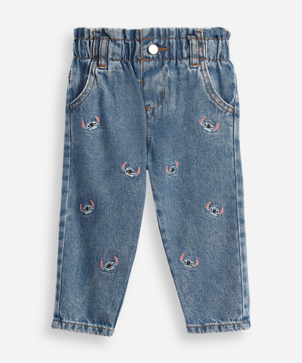 calça jeans infantil clochard stitch azul