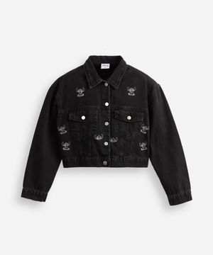 jaqueta shacket juvenil jeans stitch preta