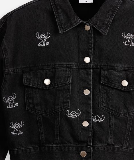 jaqueta shacket juvenil jeans stitch preta