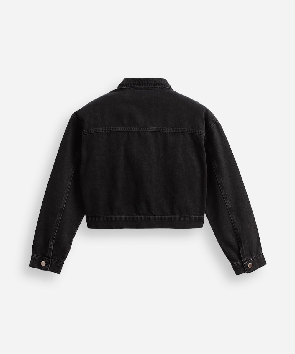 jaqueta shacket juvenil jeans stitch preta