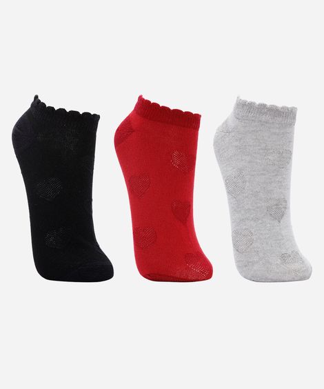 kit de 3 pares de meias femininas cano baixo colorido