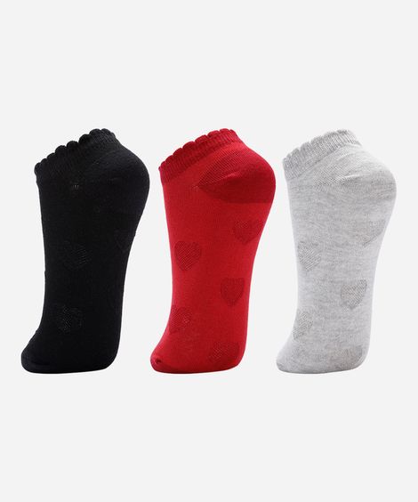 kit de 3 pares de meias femininas cano baixo colorido