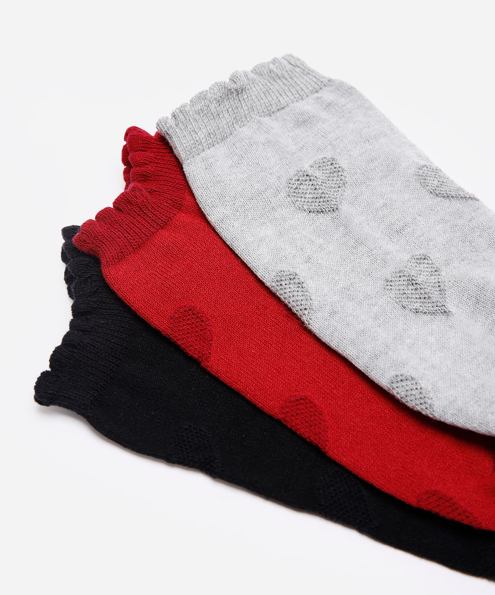 kit de 3 pares de meias femininas cano baixo colorido