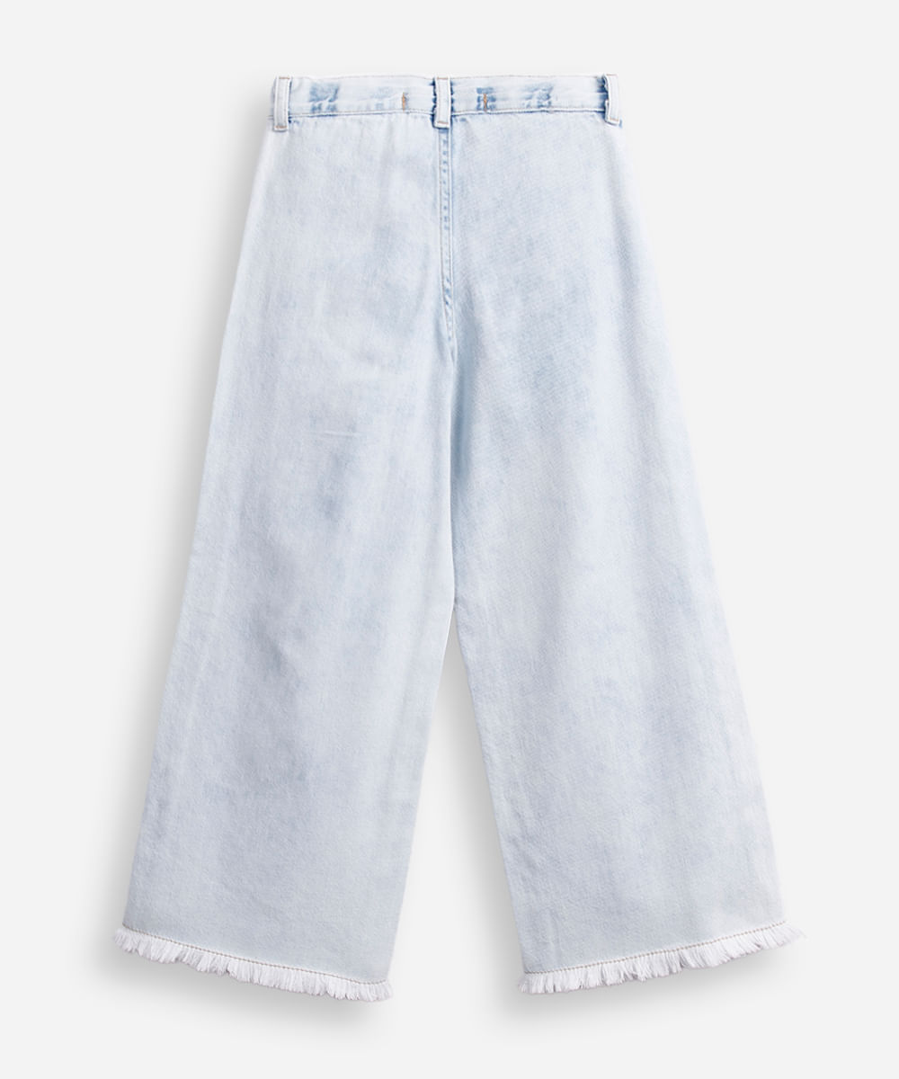 calça wide leg infantil jeans barra desfiada stitch e angel azul