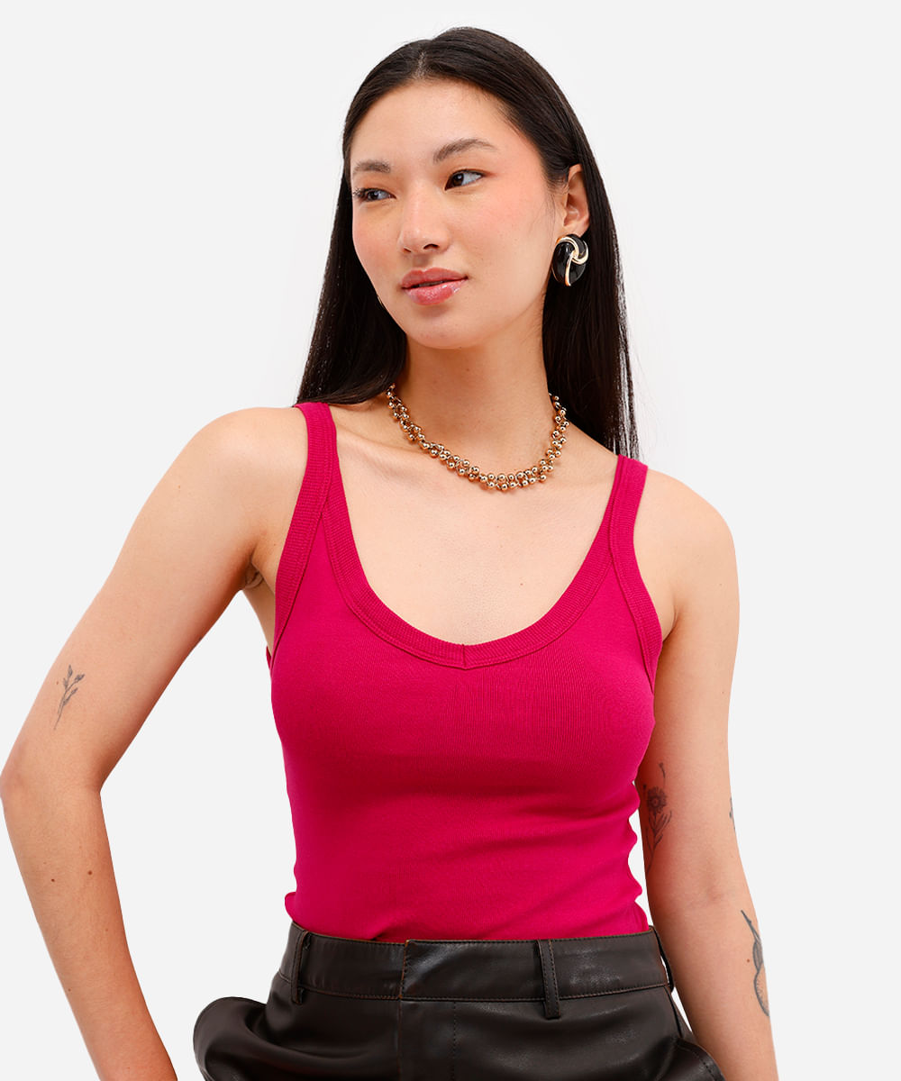 regata básica feminina canelada rosa