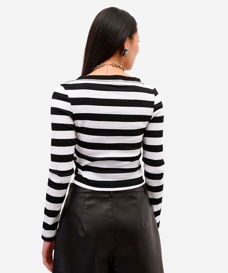 blusa manga longa listrada com decote v off white