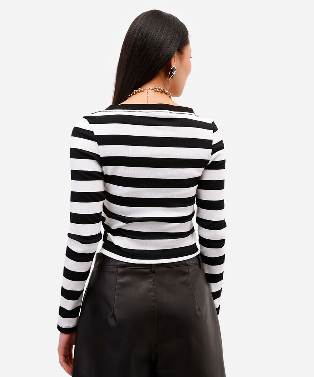 blusa manga longa listrada com decote v off white
