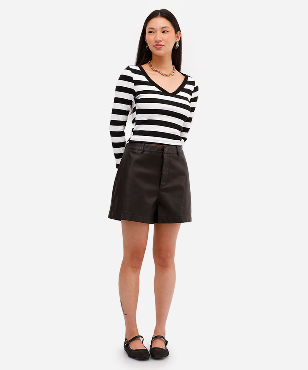 blusa manga longa listrada com decote v off white