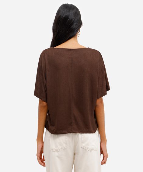 blusa feminina de suede decote v marrom