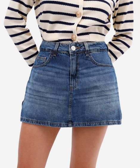 short saia feminino jeans com fendas azul