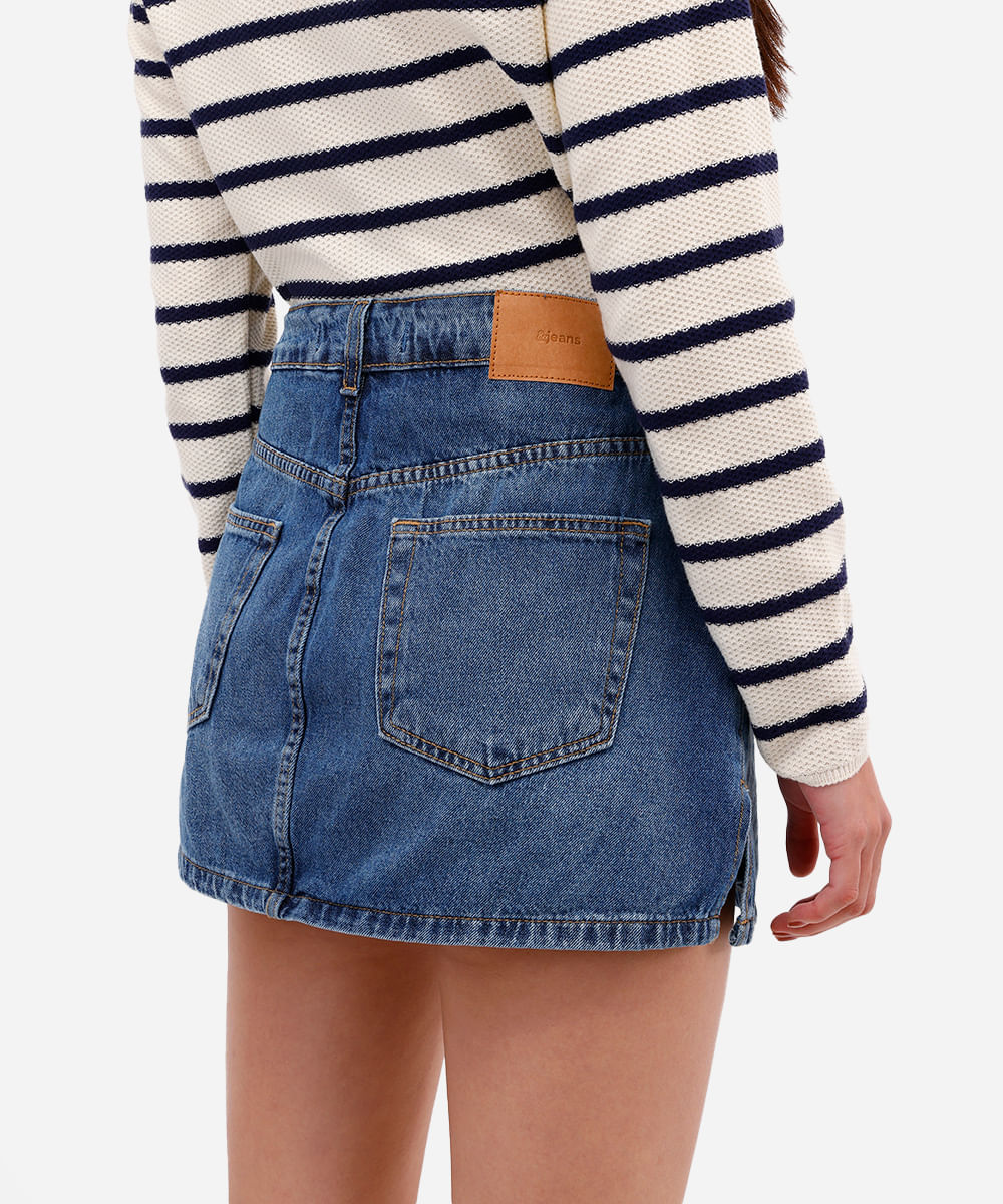 short saia feminino jeans com fendas azul