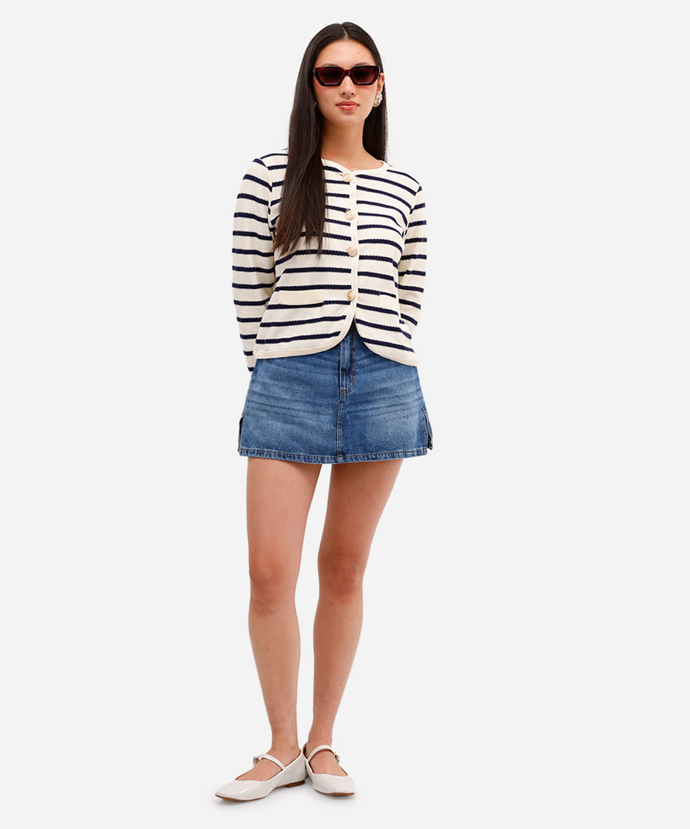 short saia feminino jeans com fendas azul