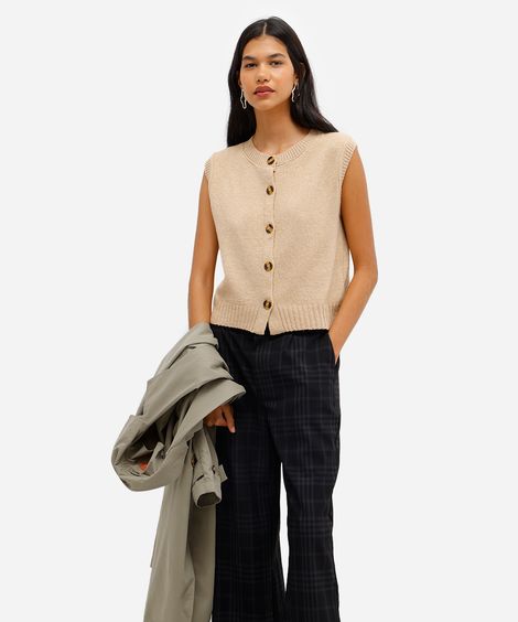 colete feminino de tricot bege