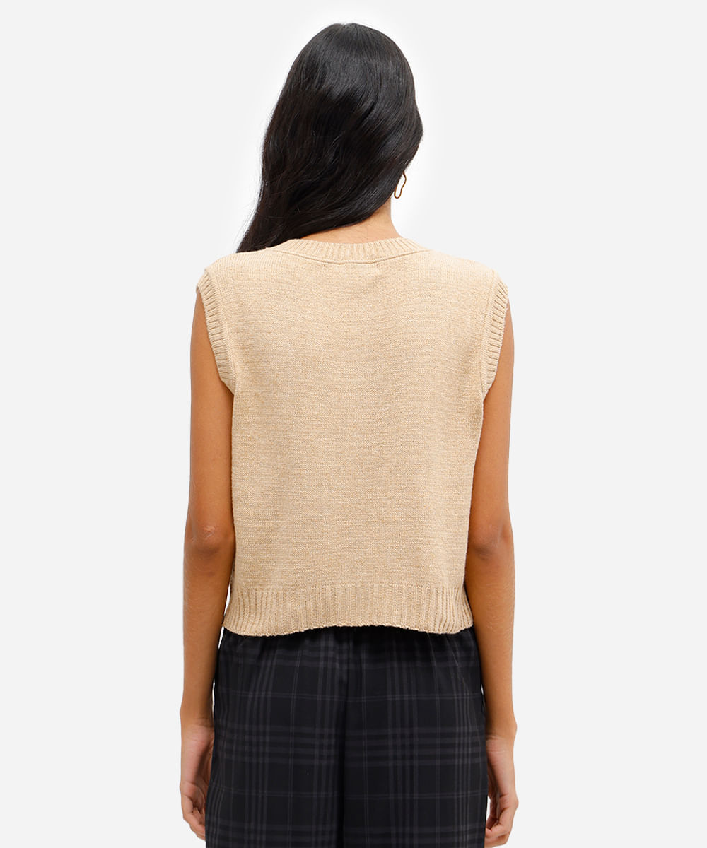 colete feminino de tricot bege