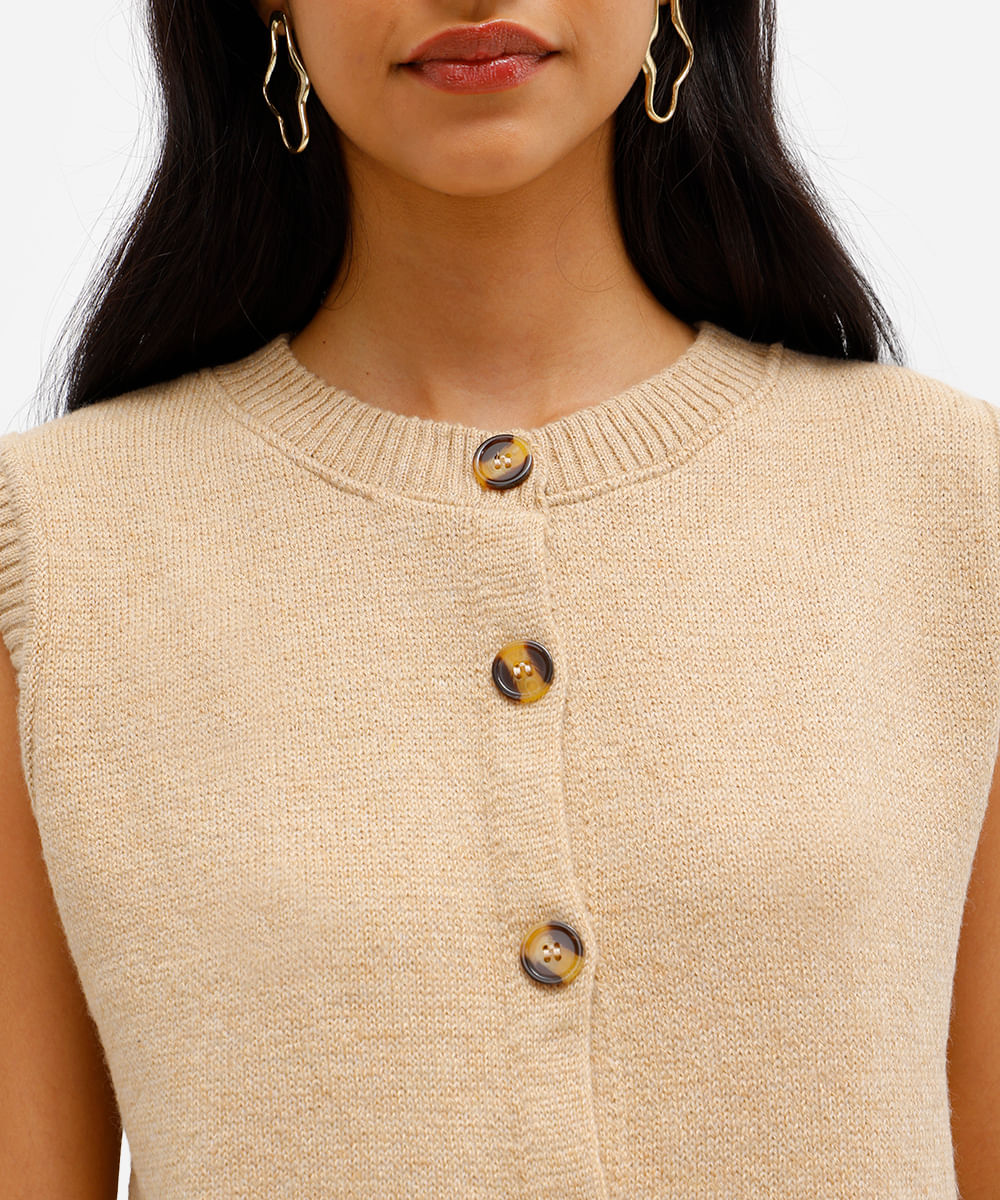 colete feminino de tricot bege
