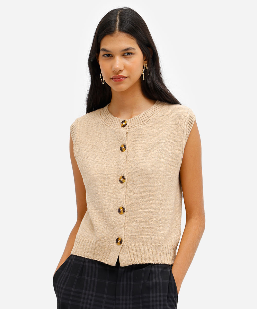 colete feminino de tricot bege