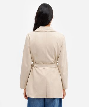 casaco trench coat feminino de suede bege