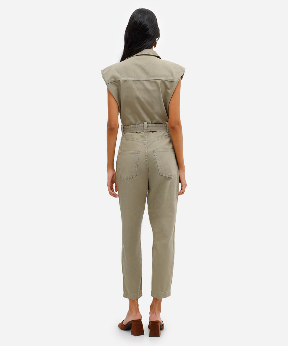 macacão feminino de sarja com cinto verde