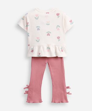 conjunto infantil manga curta floral off white