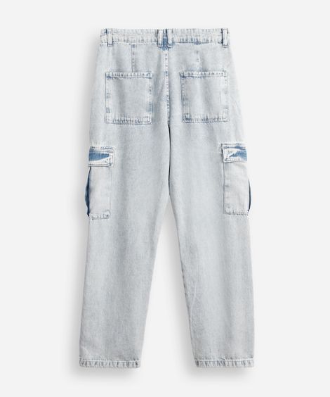 calça jeans wide leg cargo - jeans claro