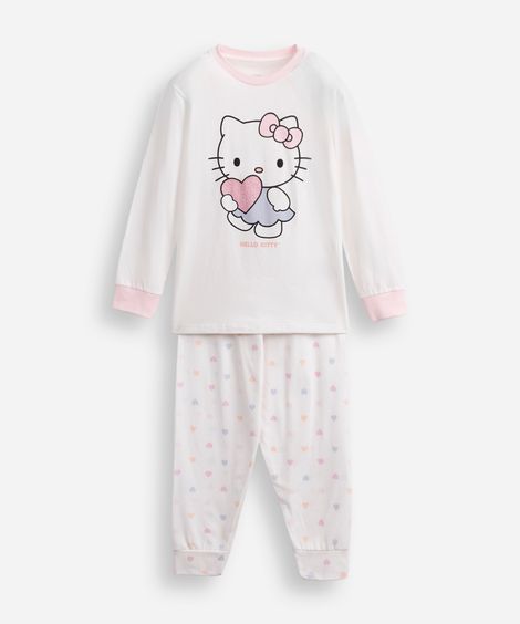 pijama longo infantil hello kitty off white