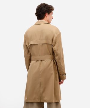 trench coat masculino de sarja com cinto bege