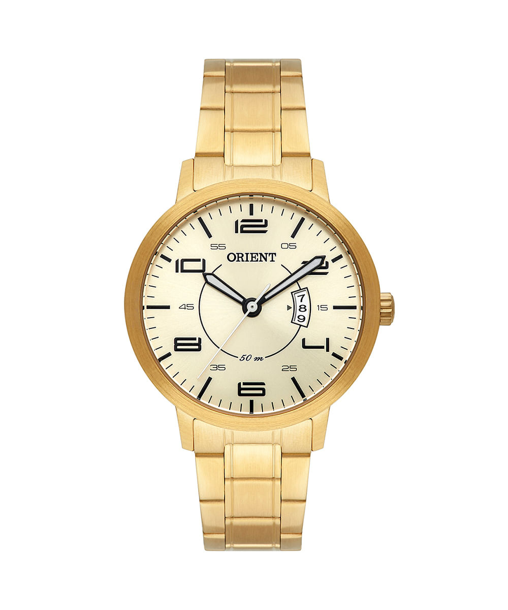 relógio feminino orient fgss1198c2kx analógico calendário dourado