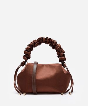 bolsa transversal acetinada com alça franzida rita lazzarotti marrom