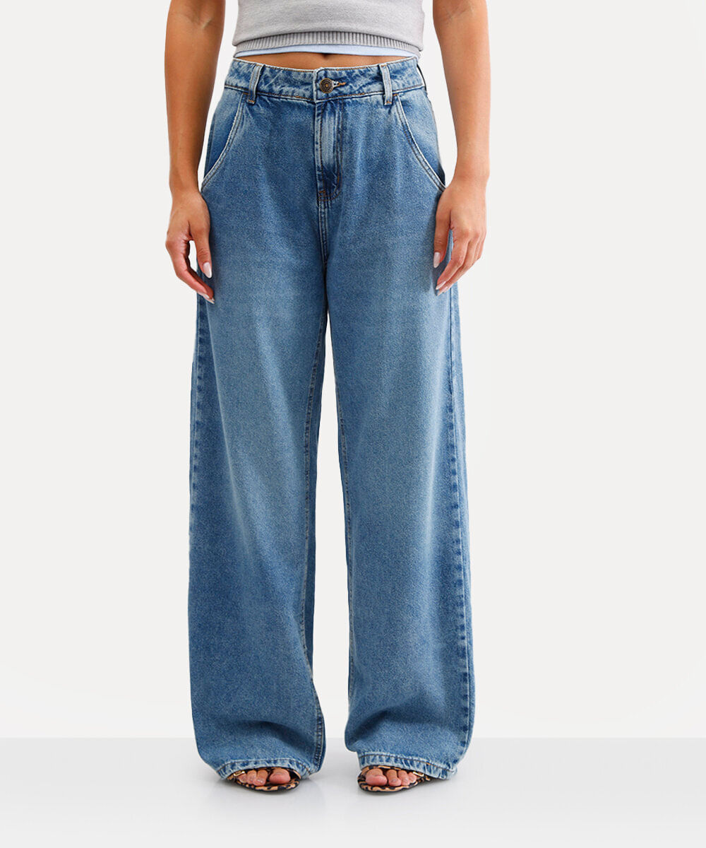 calça oversized feminina jeans azul