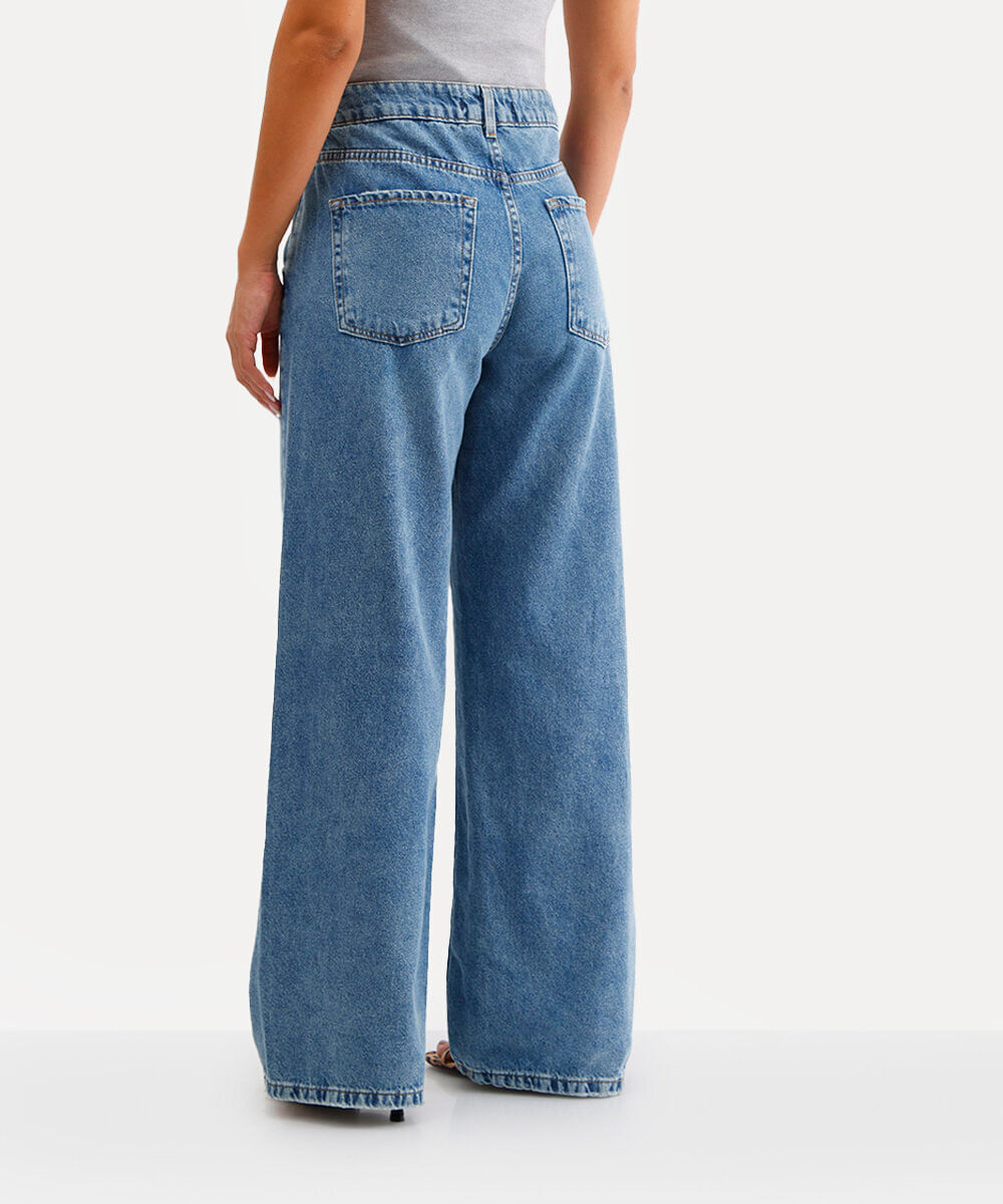 calça oversized feminina jeans azul