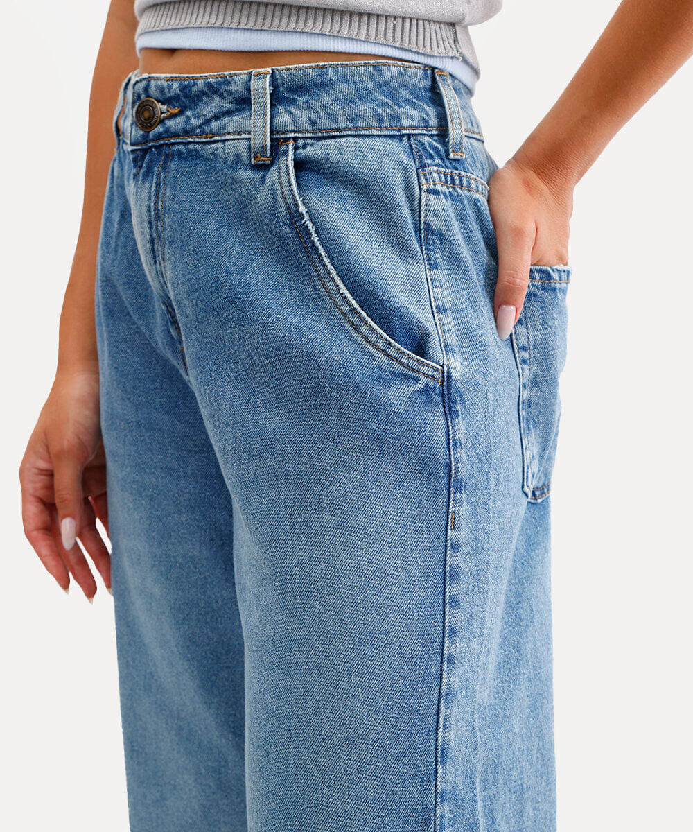 calça oversized feminina jeans azul