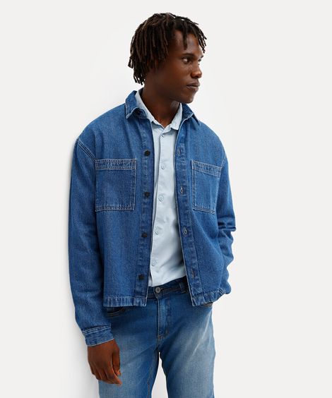camisa overshirt masculina jeans azul
