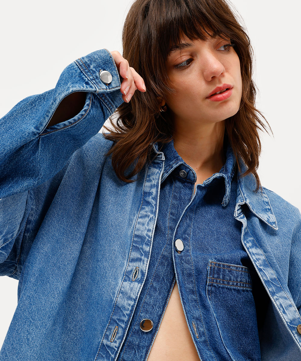 camisa overshirt masculina jeans azul