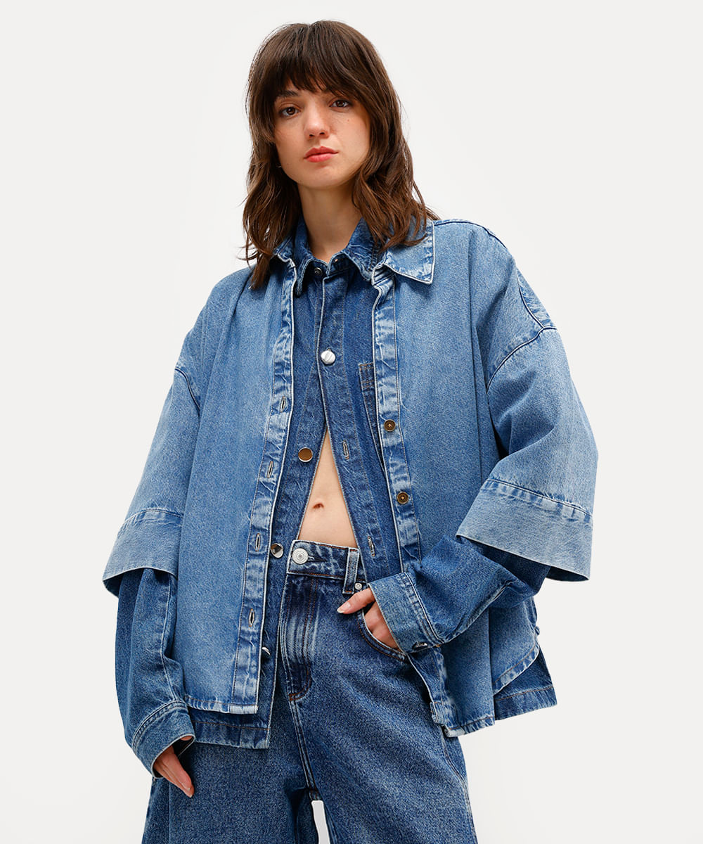 camisa overshirt masculina jeans azul