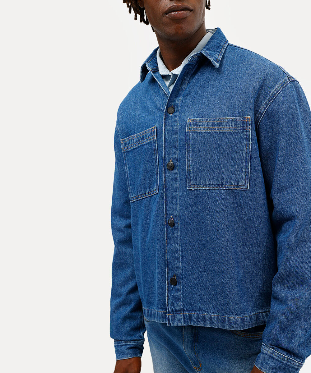 camisa overshirt masculina jeans azul