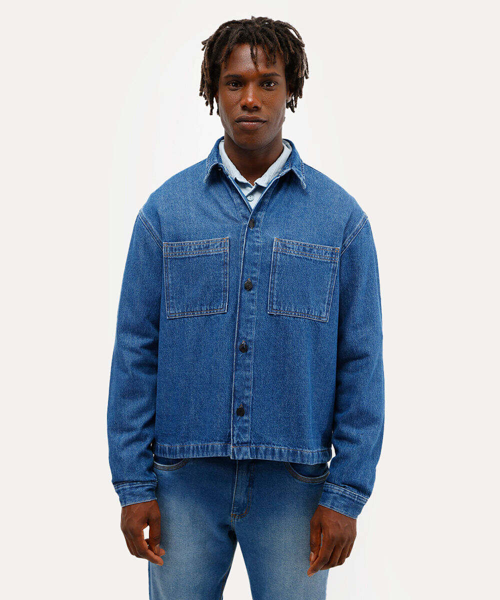 camisa overshirt masculina jeans azul