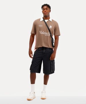 bermuda jeans cargo fit preta