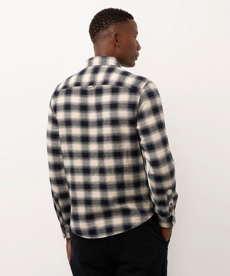 camisa comfort flanelada xadrez azul marinho